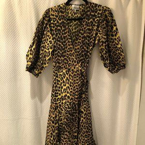 Ganni Asymmetrical Leopard Wrap Dress